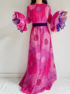 1960s Chiffon Floral Maxi Dress  - M