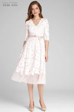 Elegant 3/4 Sleeve Lace & Tulle Fit-and-Flare Party Dress