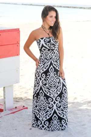 Black and White Strapless Maxi Dress