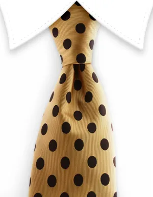 Extra Long Gold and Black Polka Dot Tie - 3XL