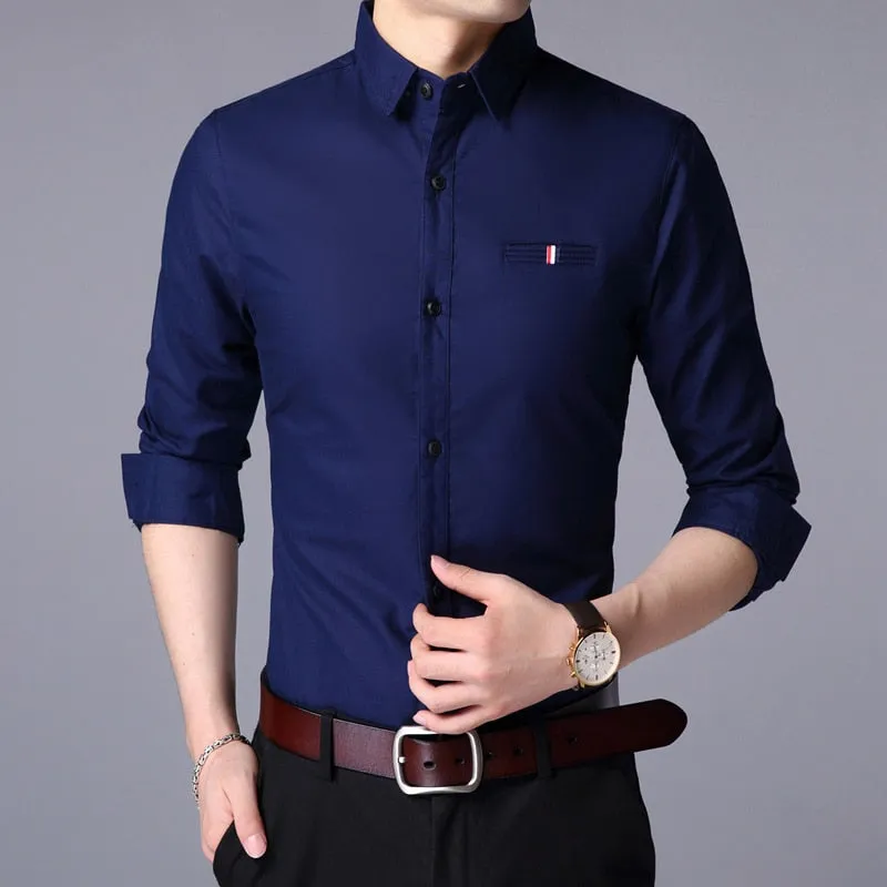 Fall New Fashion Brand Designer Shirt Man Dress Shirt Long Sleeve Slim Fit Button Down 100% Cotton Casual Mens Clothing