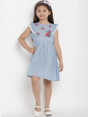 Girl's Blue Solid Fit And Flare Dress  - NOZ2TOZ KIDS