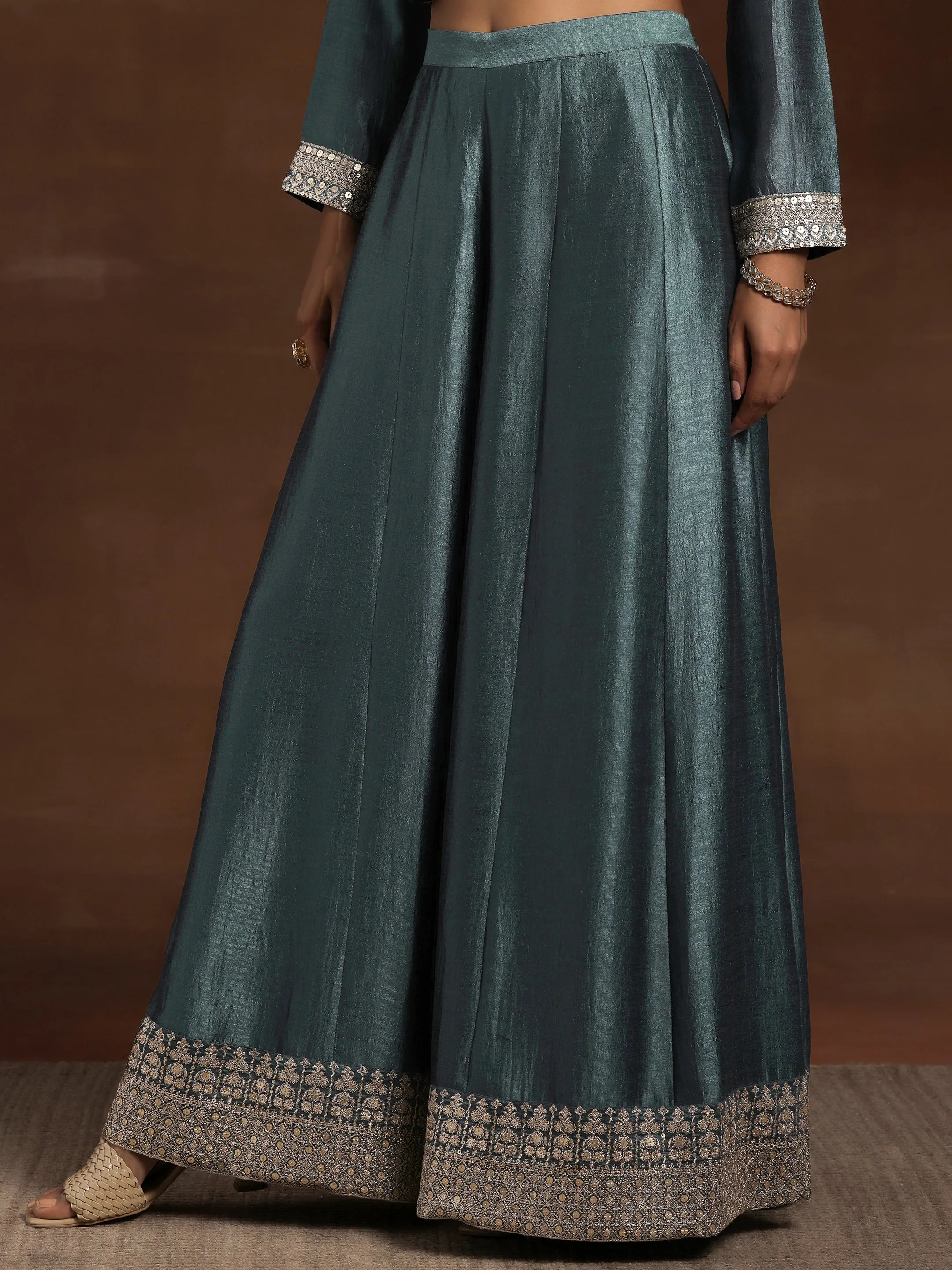 Grey Embroidered Silk Blend Pakistani Suit