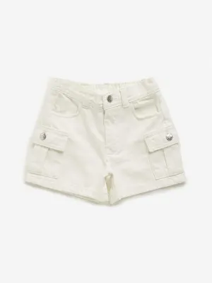 HOP Kids White Cargo-Style Mid Rise Shorts