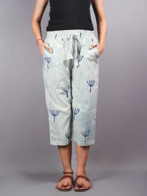 Indigo Hand Block Printed Elasticated Waist Capri - C0267011