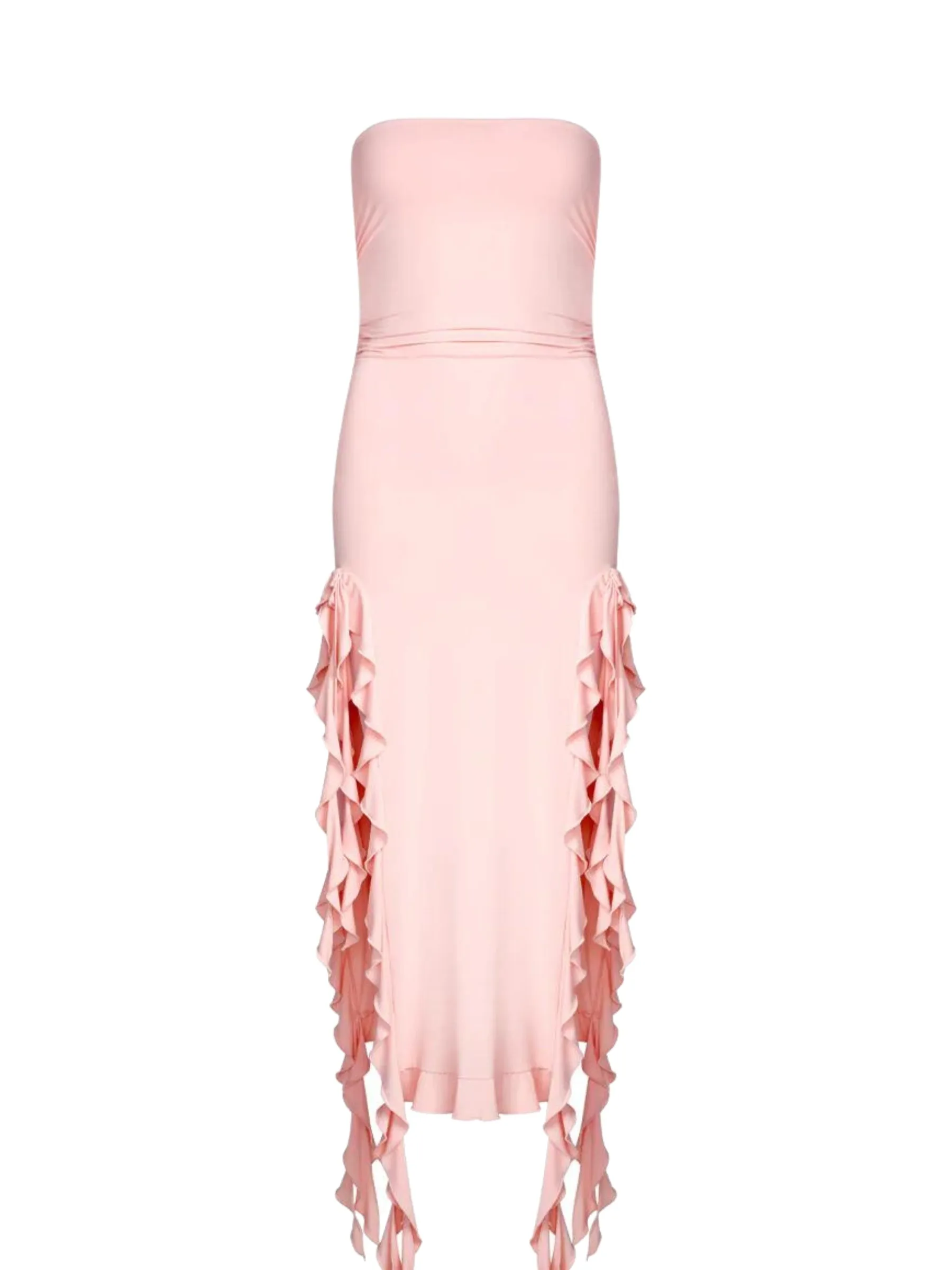 Lisa Strapless Ruffle Dress in Pink