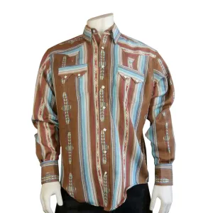 Men's Serape Pattern Western Shirt in Brown