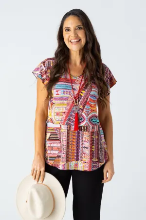 Patchwork Print Short Sleeve Jersey Top