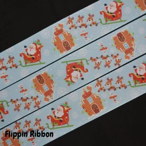 Santa's Sleigh Ribbon - 1 1/2 inch Printed Grosgrain