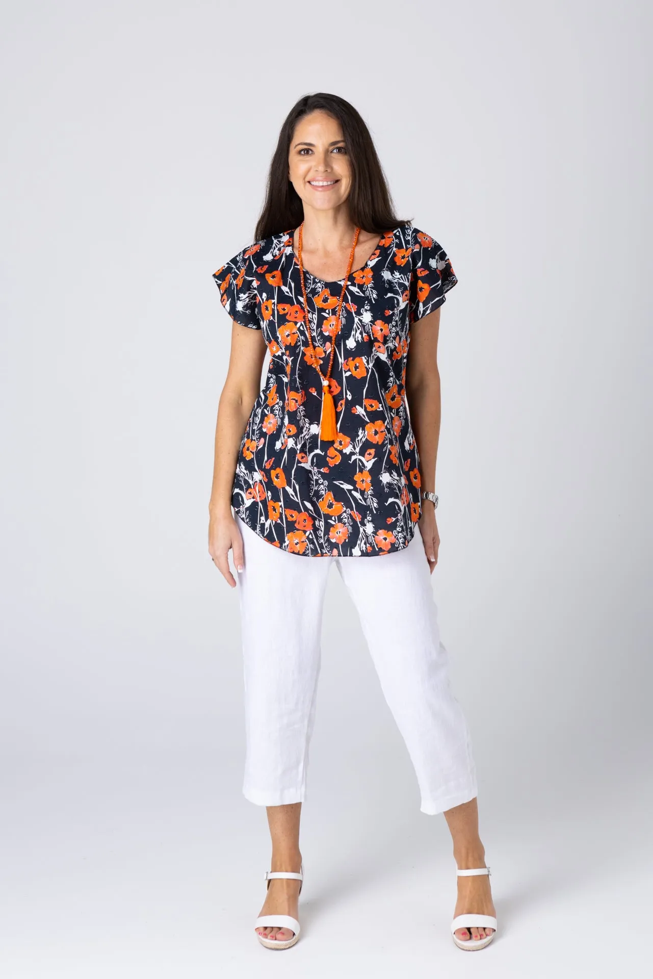 Tangelo Print Short Sleeve Cotton Top