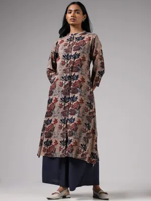 Utsa Indigo Printed Button Down Kurta