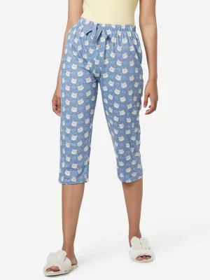 Wunderlove Blue Teddy-Bear Printed Capris