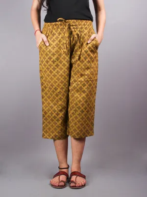 Yellow Hand Block Printed Elasticated Waist Capri - C0267015