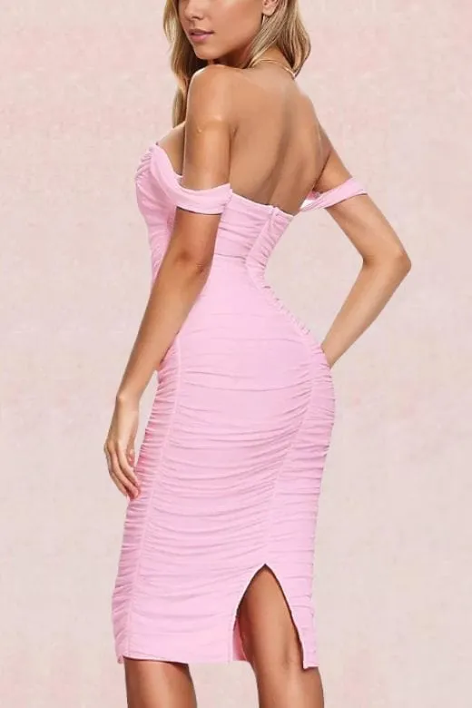 Zia Bodycon Wrap Midi Dress - Dusty Pink